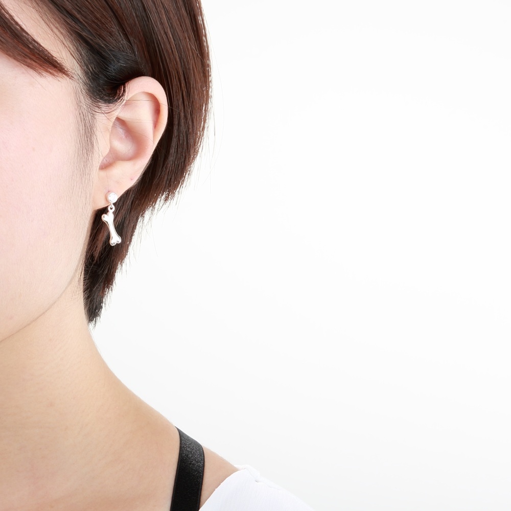 【Angel & Me】幸運 狗骨頭 s925 純銀 單鑽 耳環 耳夾 生日禮物, , large