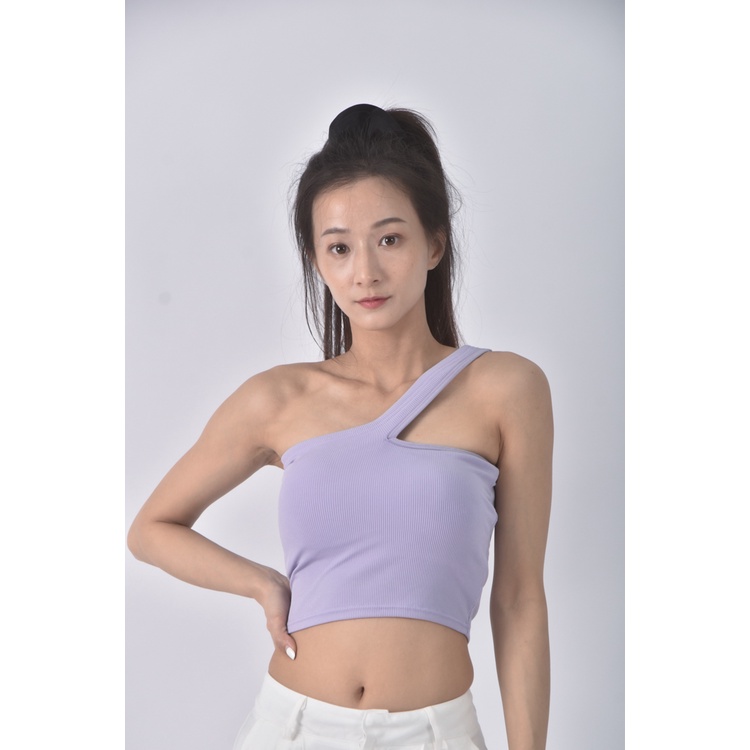 (S) 【安于晴Charlene私服】air space質感修身短版單肩紫色上衣二手衣, , large