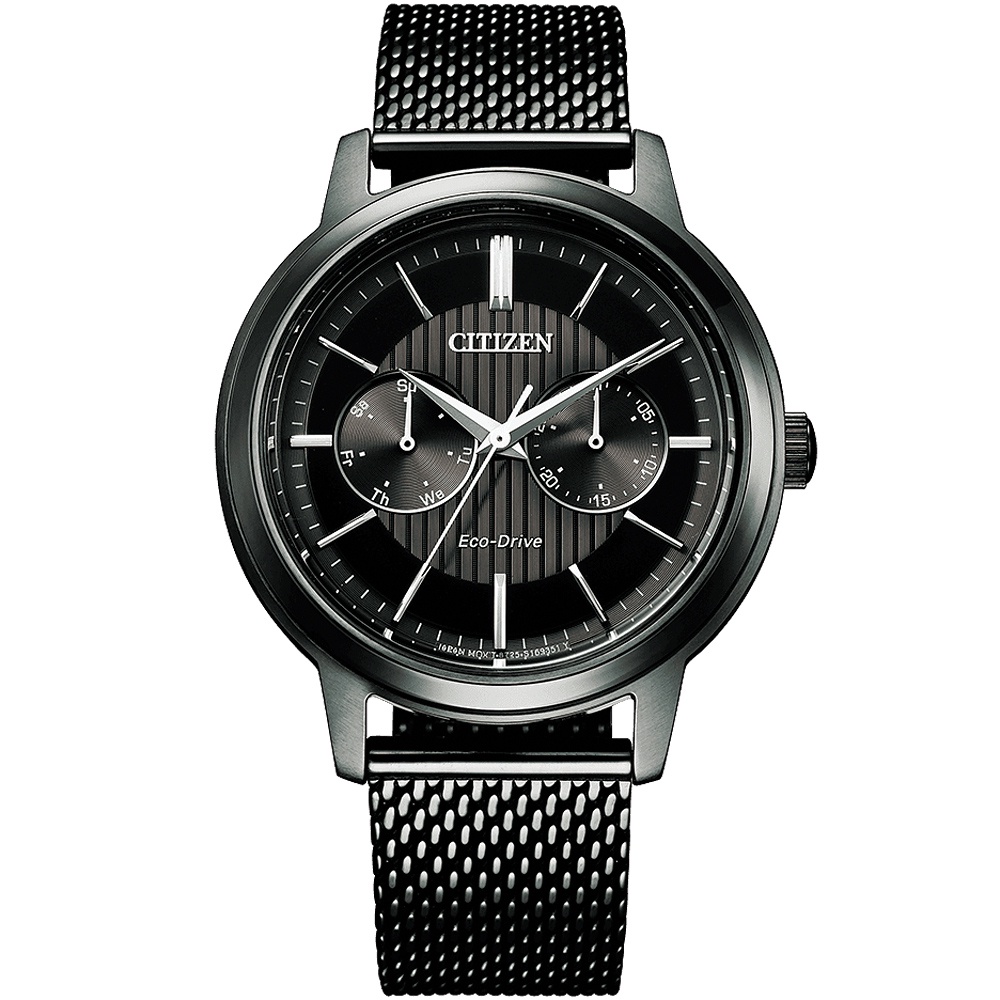 CITIZEN 星辰 光動能 雅痞雙眼Day-Date手錶-曜石黑/41mm BU4034-82E, , large