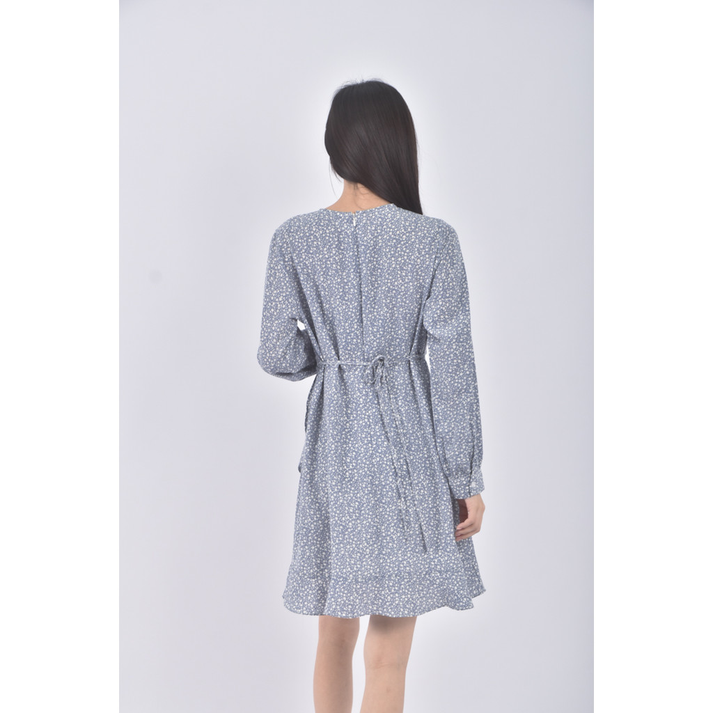 (S) miss studio質感碎花V領藍色洋裝二手衣, , large