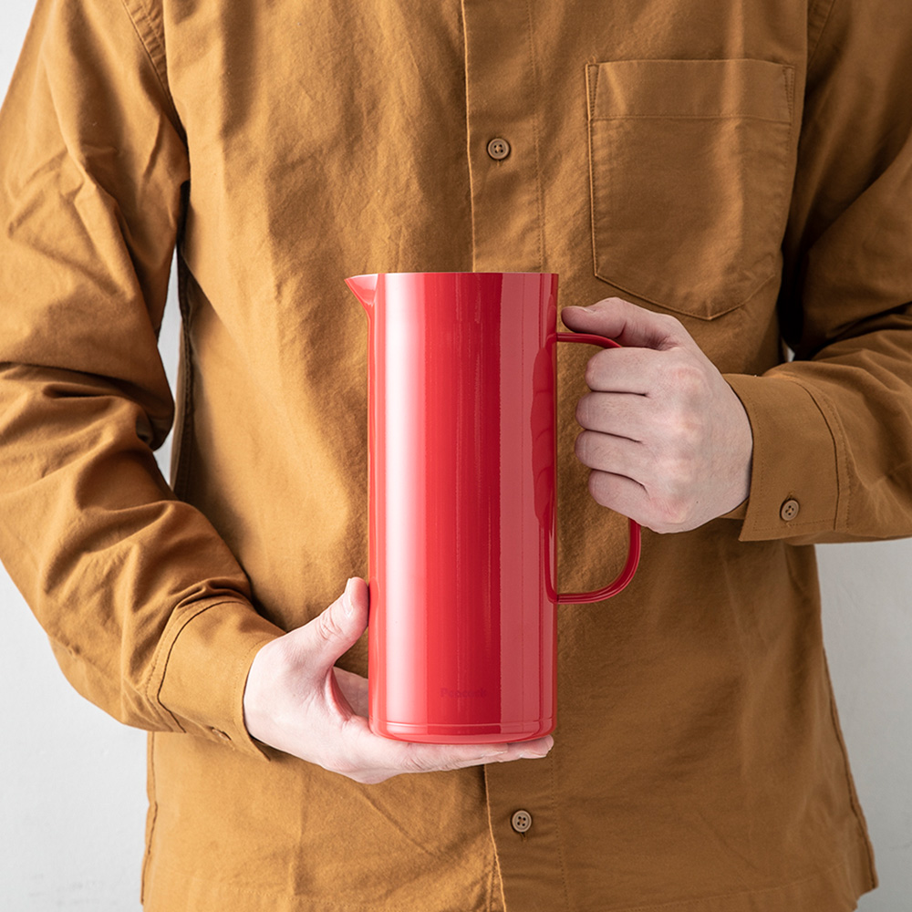 【日本孔雀Peacock】Living Pot 時尚保溫壺 不鏽鋼水壺 桌上壺 1.0L-亮紅色, , large