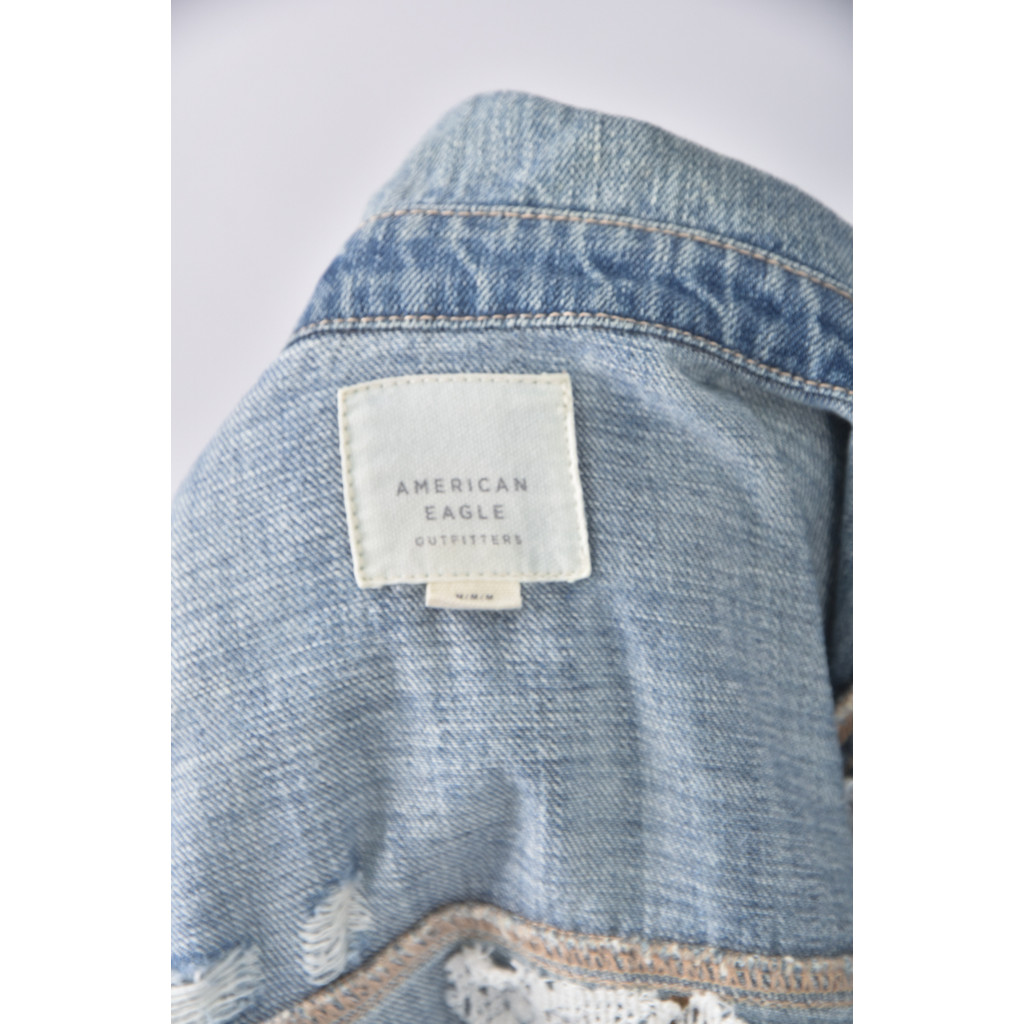 (M) american eagle丹寧牛仔棉質純棉刷破藍色外套二手衣, , large