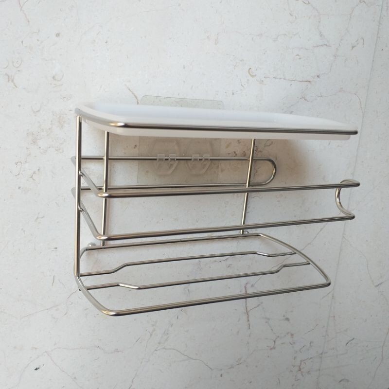 [熊好貼國際]捲筒紙巾架 衛生紙架 平台置物架 多用途收納架 不殘膠 粗糙凹凸不平整牆面皆可貼 捲紙架 面紙架, , large