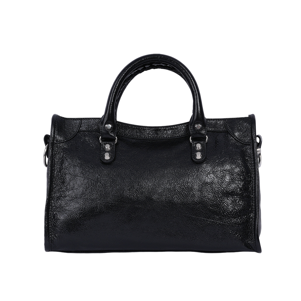 BALENCIAGA Le City 銀釦小羊皮小款機車包/二用包/黑色, , large