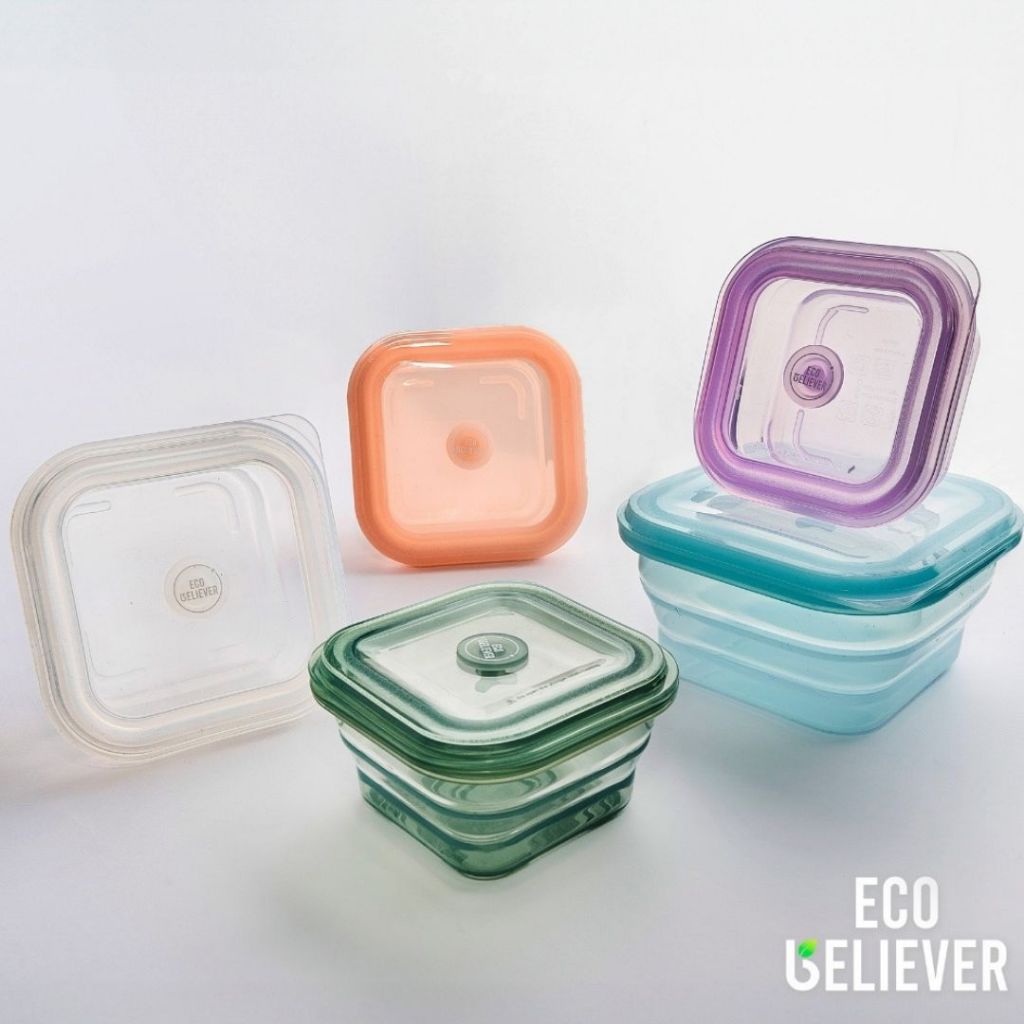 JC ECO BELIEVER 4 pcs Collapsible Silicone Food Storage Containers, BPA Free, Microwave, Freezer and Dishwasher Safe, mix colors, , large