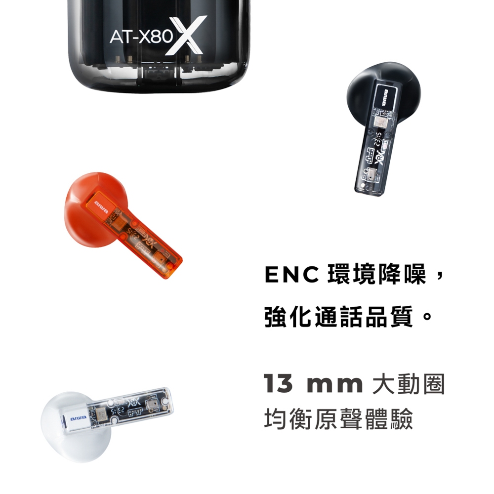 AIWA 愛華 ENC降噪真無線藍牙耳機 AT-X80X 黑色, , large