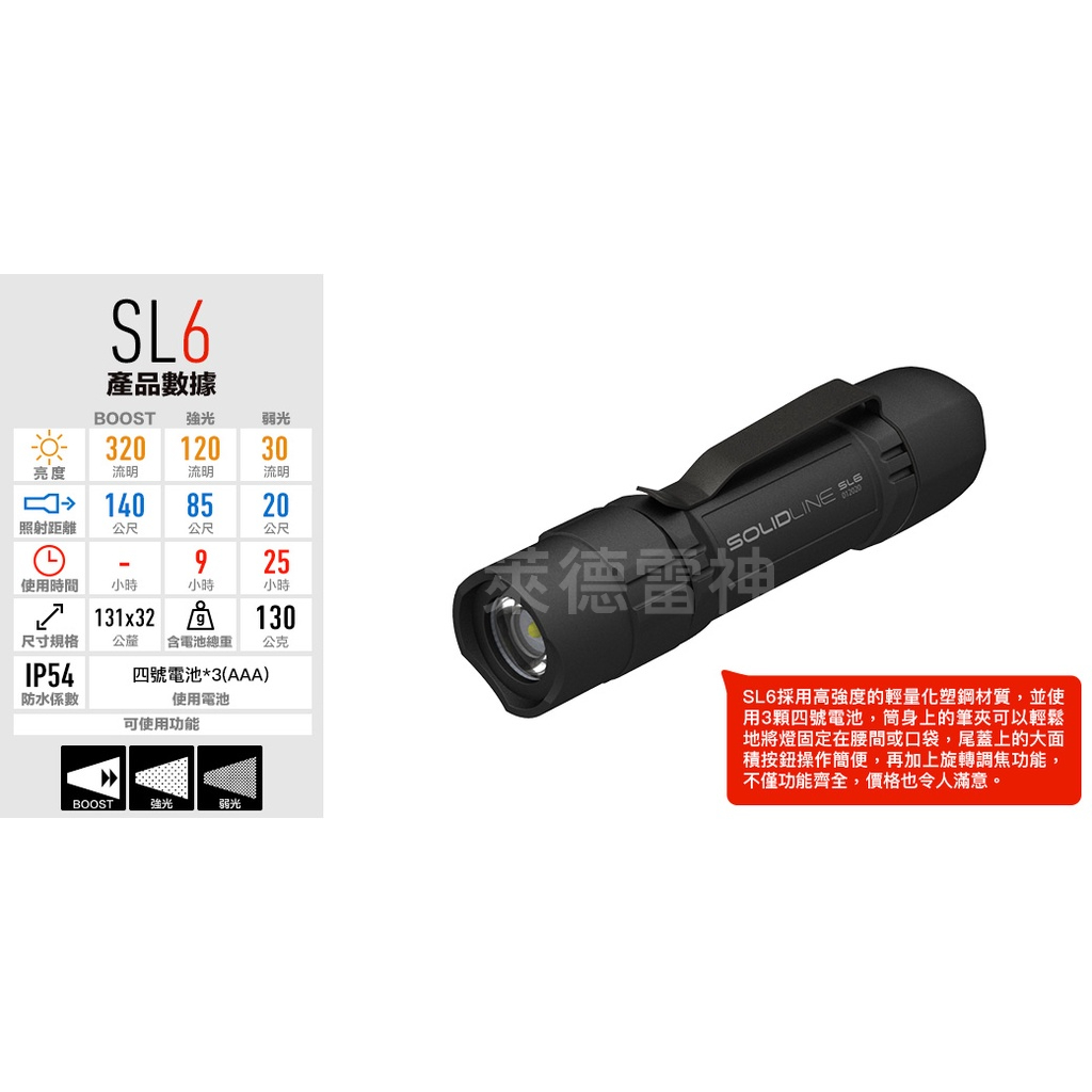 【德國Ledlenser】副品牌 SOLIDLINE SL6 塑鋼手電筒, , large