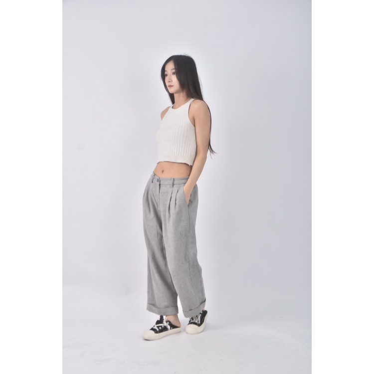 (M) giordano ladies高腰質感灰色長褲二手衣, , large