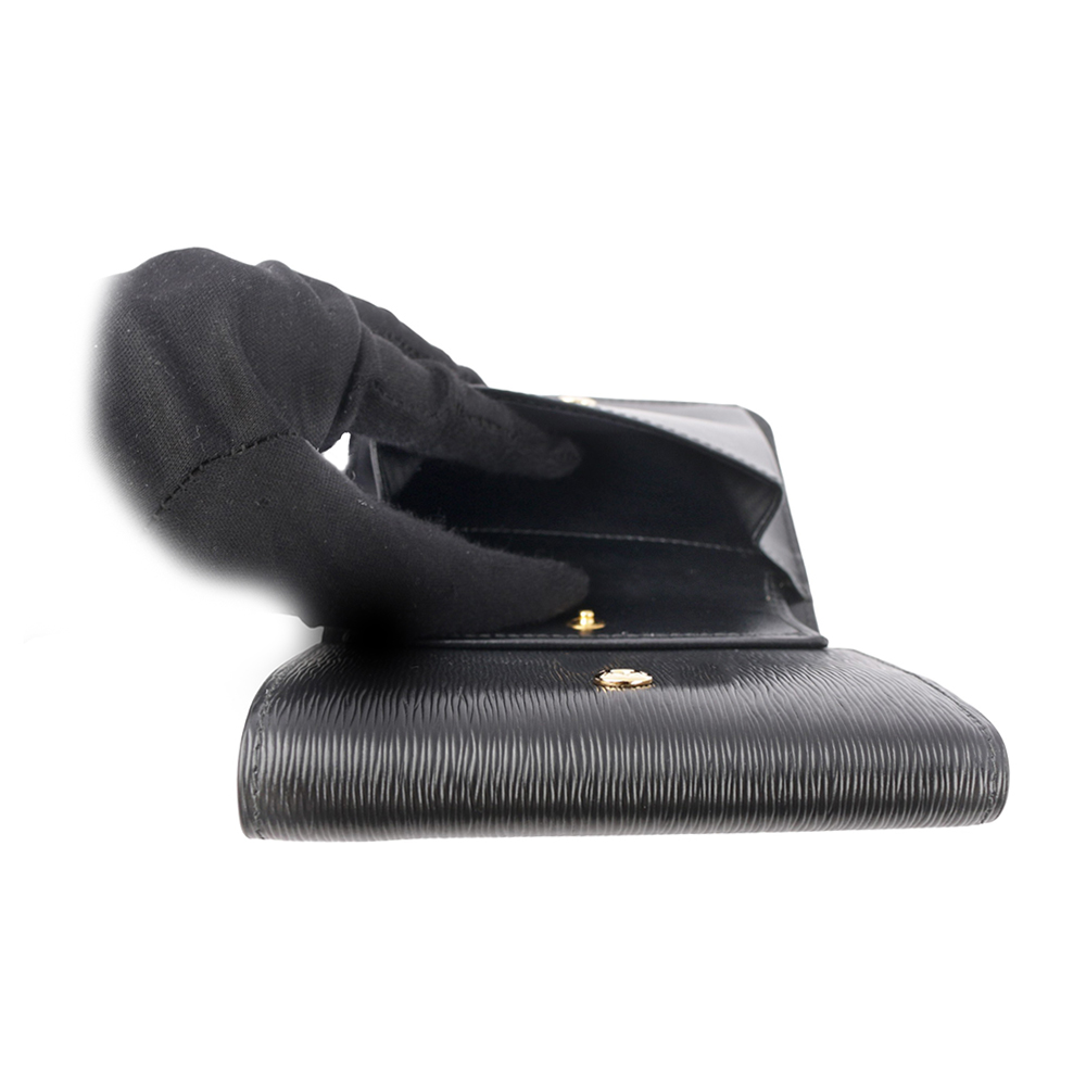 PRADA 三角牌LOGO水波紋皮革暗釦三折短夾/黑色, , large
