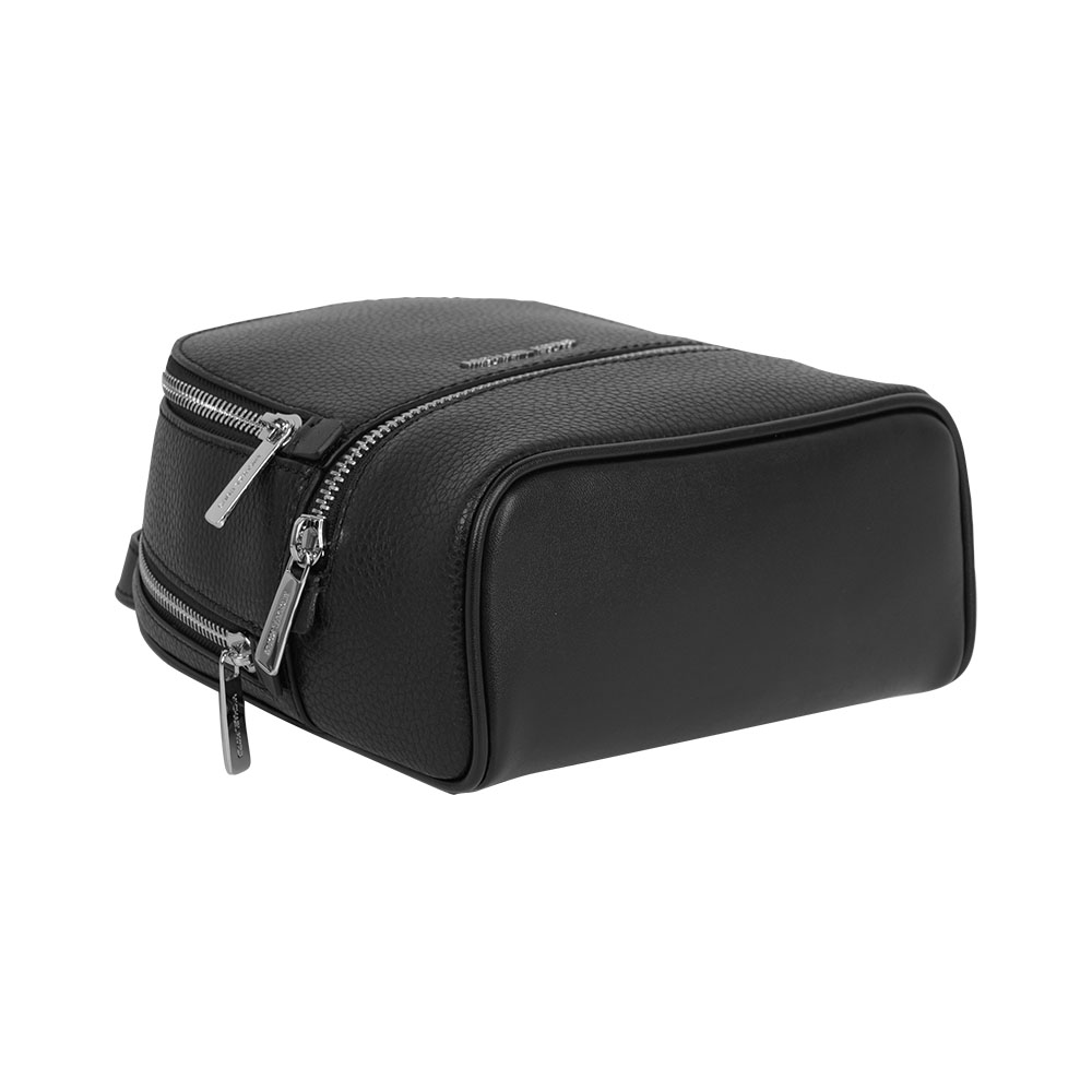 Michael Kors Rhea 銀字粒紋皮革拉鍊迷你後背包(黑色), , large