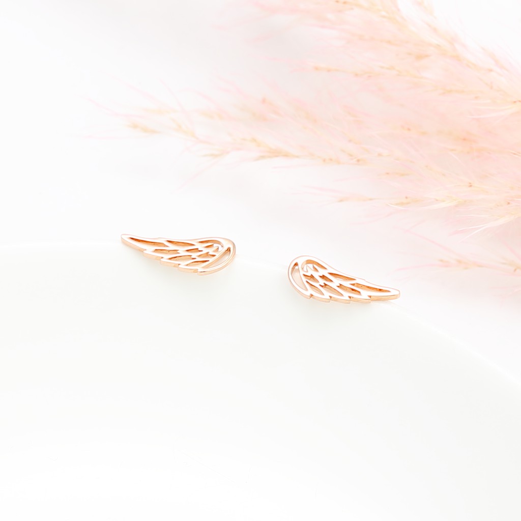 【Angel & Me】天使 夢想 翅膀 Wing s925 純銀 厚鍍 18k 玫瑰金 一對 耳環 耳夾 生日 禮物, , large