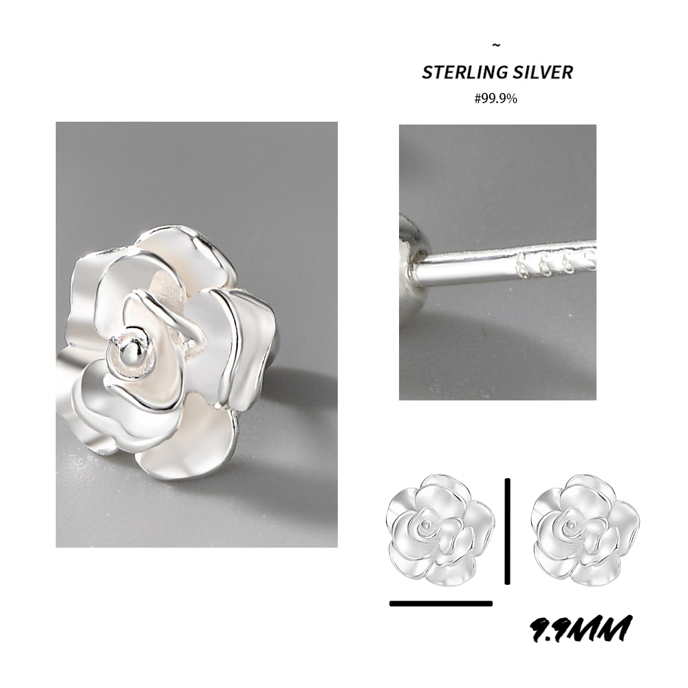 韓版s999純銀玫瑰花款轉珠耳環-附馬卡收納盒 , , large