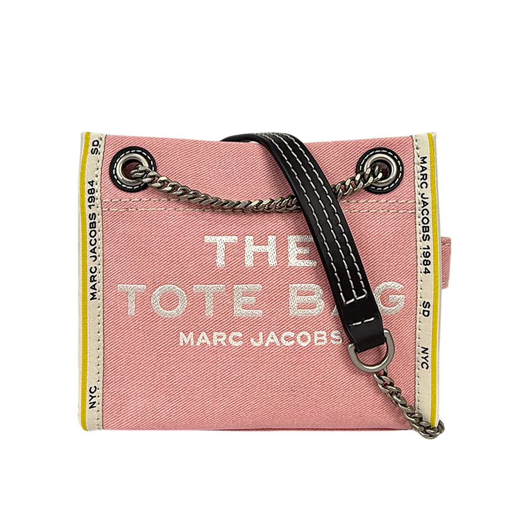 MARC JACOBS 棉質牛仔布鏈帶肩背/斜背托特包/蝴蝶結粉, , large