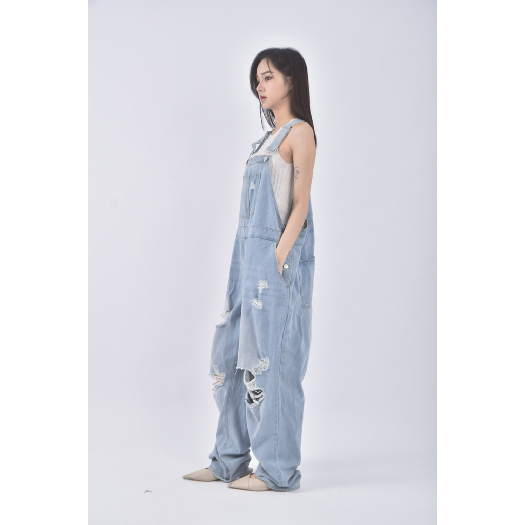 (4XL（含）以上) shein高腰丹寧牛仔吊帶藍色長褲二手衣, , large