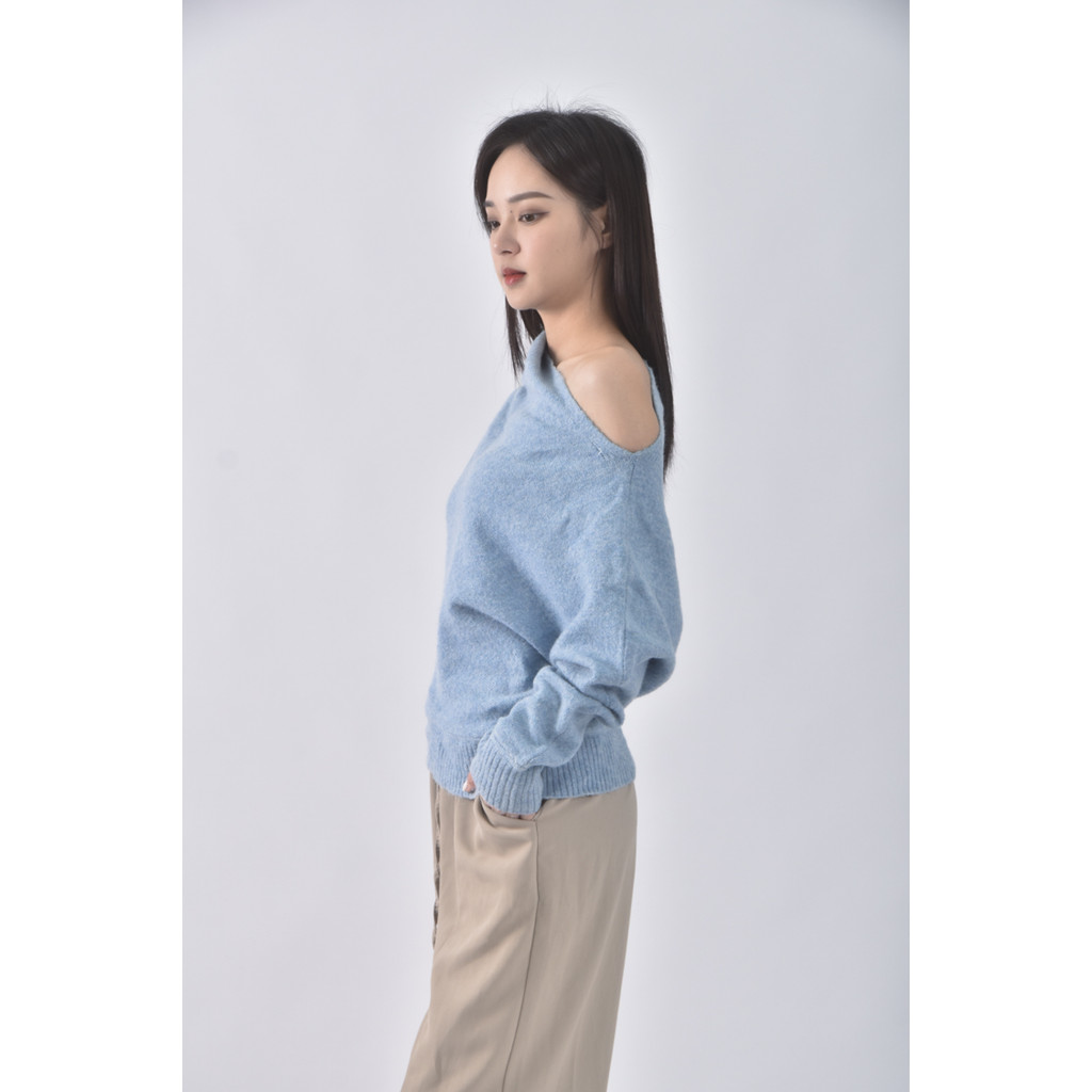 (XL) sister market韓牌斜肩藍色長袖上衣二手衣, , large