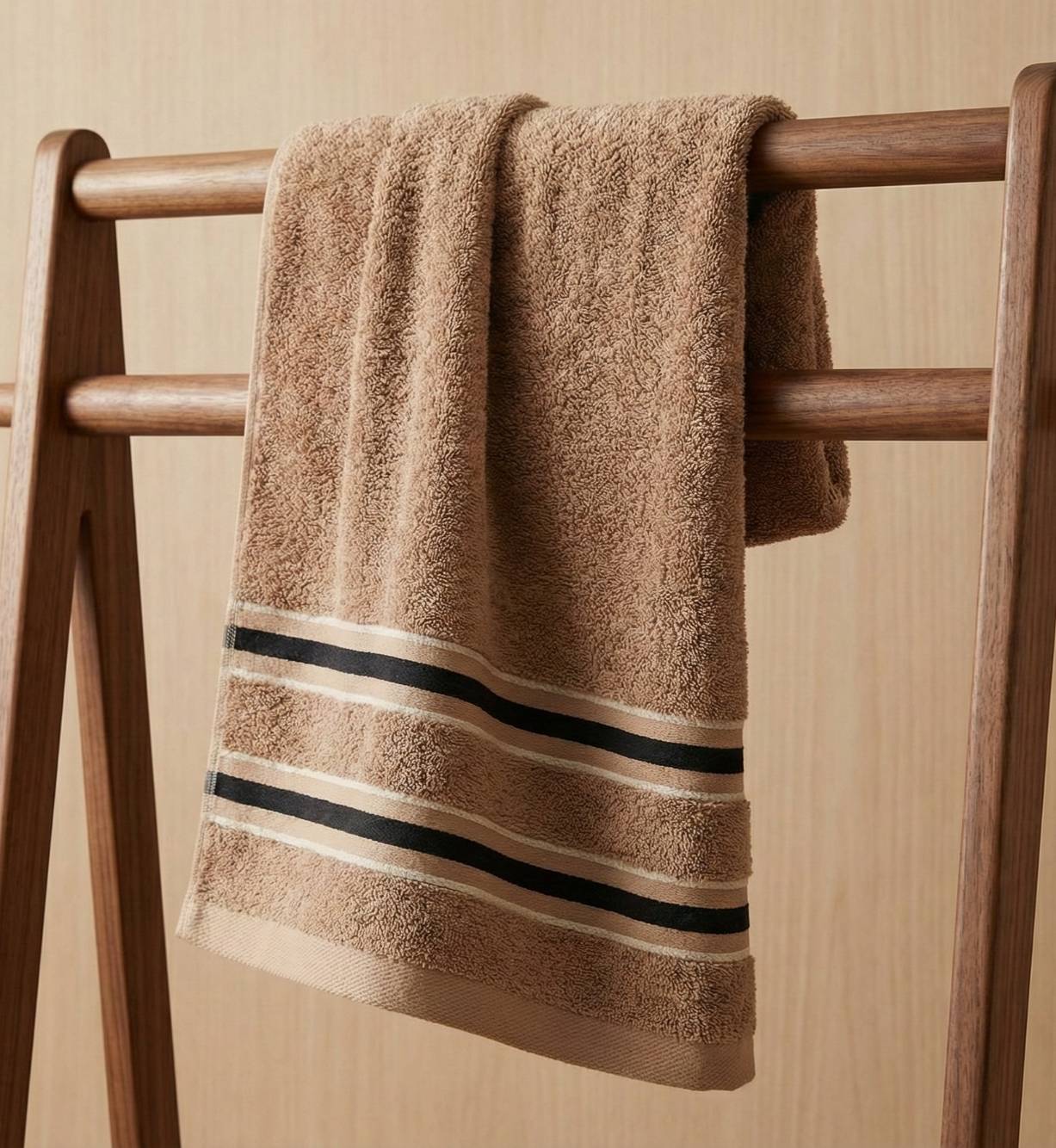 [Kaimei Cotton] Randomly excellent MIT made in Taiwan dark black edge striped bath towel top 12 taels super thick pure cotton satin design, , large