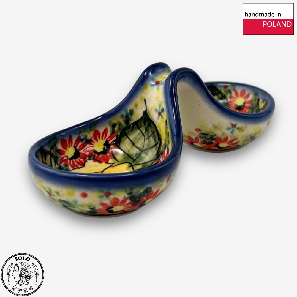 【SOLO Vintage】Cerraf Polish Pottery 14cm Divided Bowl / Small Sauce Bowl Morning Light and Yellow Roses Series Made in Poland, , large