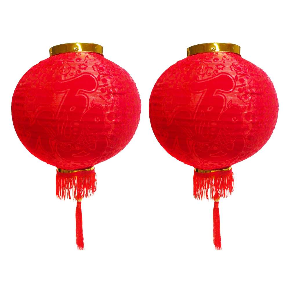 摩達客◉農曆春節元宵◉24吋植絨魚福紅燈籠(一組兩入), , large