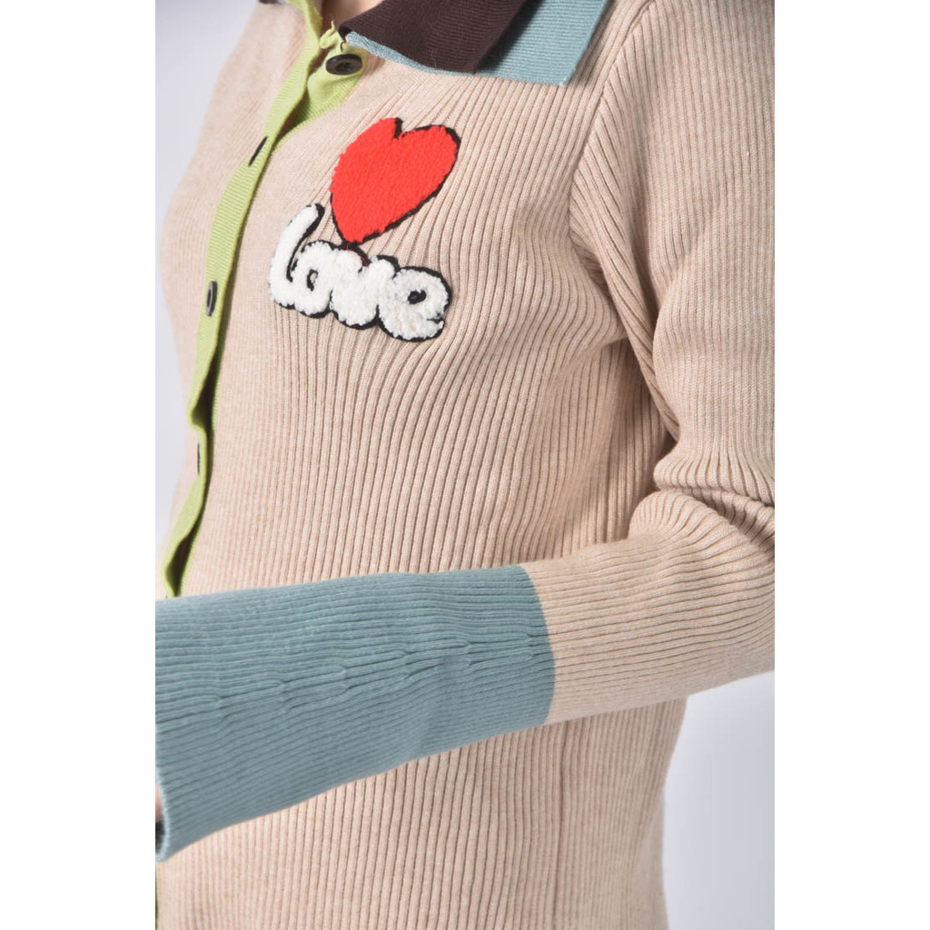 (S) 【董仔私服】羅紋圖案杏色長袖上衣二手衣, , large