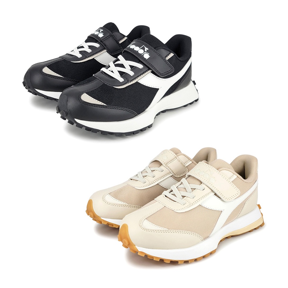 DIADORA迪亞多那 大童經典復古鞋 童運動鞋 童鞋 拼接 寬楦 輕量 透氣 保護後跟 吸震 緩衝 足弓支撐 黑 卡其, , large