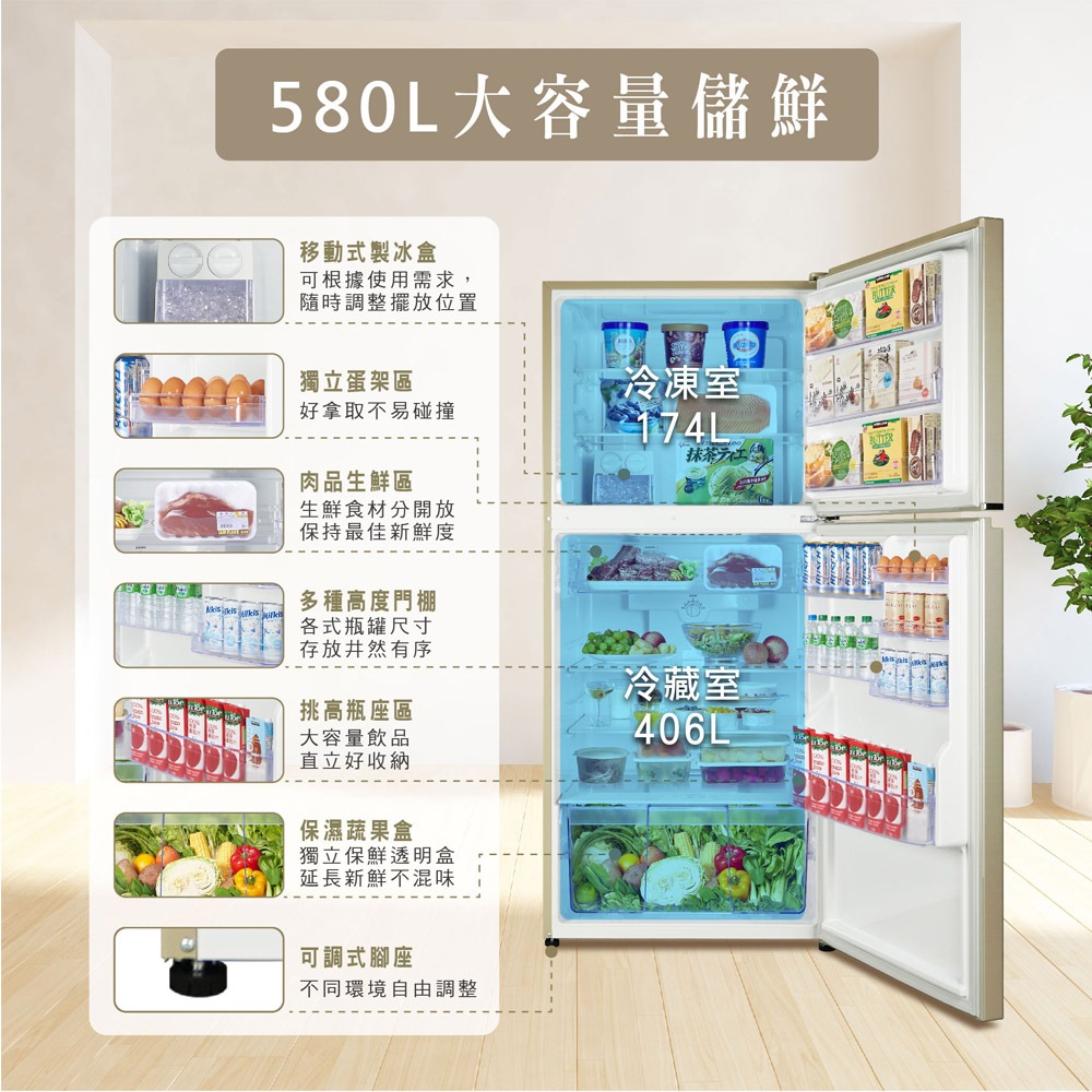 HERAN 580L Taiwan-Made Grade 1 Energy Efficient Inverter Double Door Refrigerator HRE-B5825V, , large