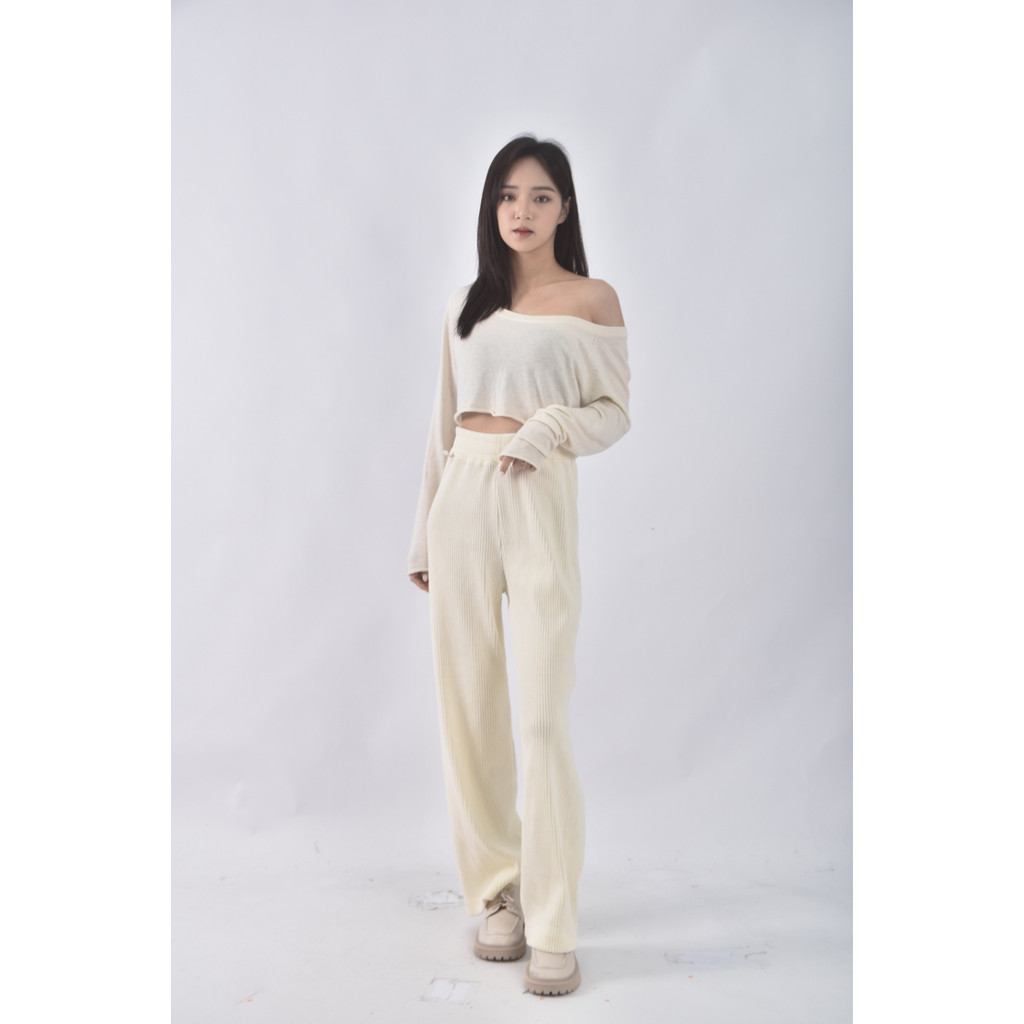 (F) approach韓牌高腰絨布白色長褲二手衣, , large