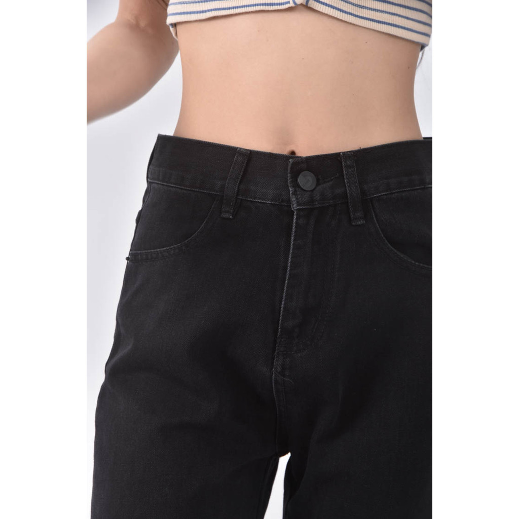 (S) 高腰丹寧牛仔棉質素面黑色長褲二手衣, , large