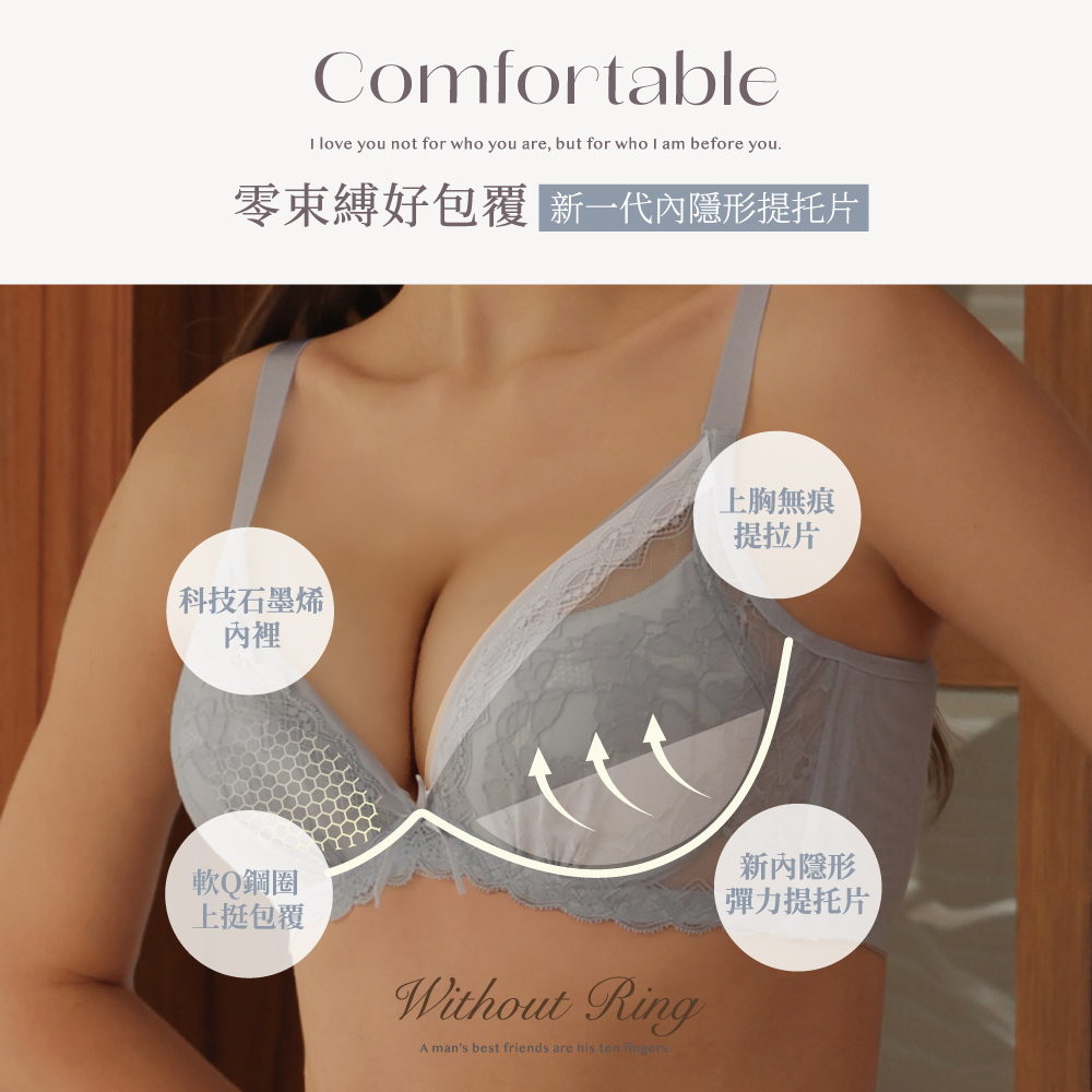 【Clany 可蘭霓】戀慕時光 抑菌石墨烯軟鋼圈集中包覆蕾絲BCD罩杯內衣 柔霧藍 8035-52, , large