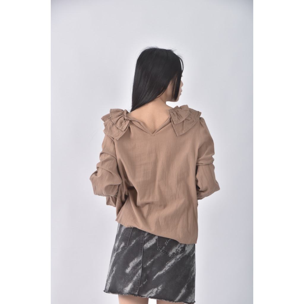 (L) 【作珩私服】gu質感棉質純棉棕色長袖上衣二手衣, , large