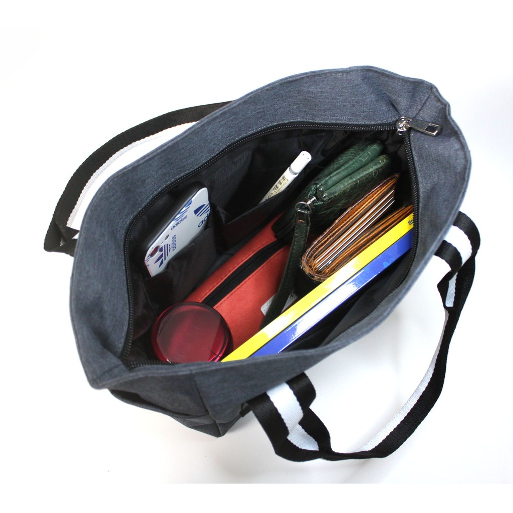 輕巧手提小包-黑/白織帶 水餃包 隨身手提包 便當袋 購物袋 小托特包 媽媽包 開學季, , large