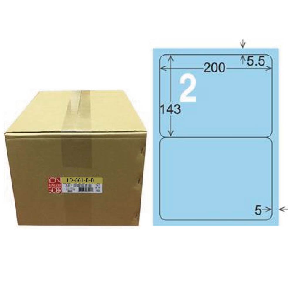 【龍德】LONGDER 三用電腦標籤 A4 2格 圓角 143*200mm 淺藍 1000張/箱 LD-861-B-B(適用雷射、噴墨、影印), , large