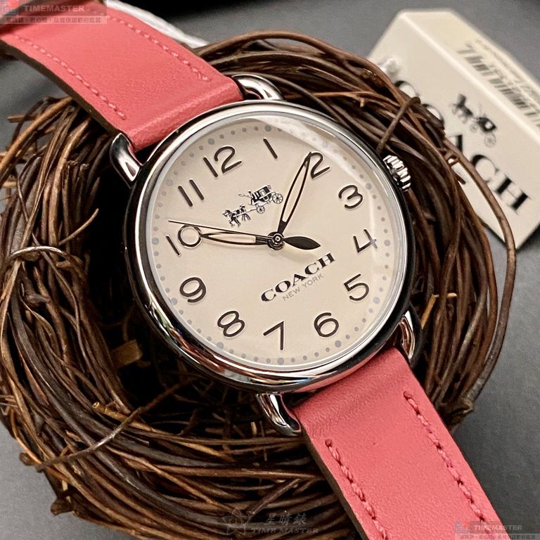 [星晴錶業]COACH手錶,36mm,CH00152白色錶面銀錶殼粉紅真皮皮革錶帶款, , large