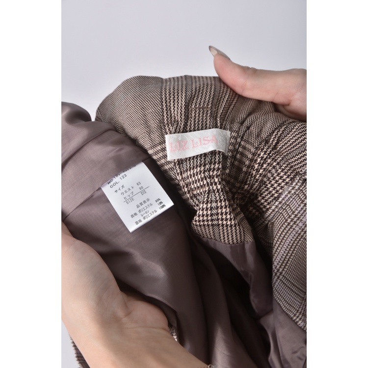 (S) liz lisa格紋棕色綁帶長裙二手衣, , large