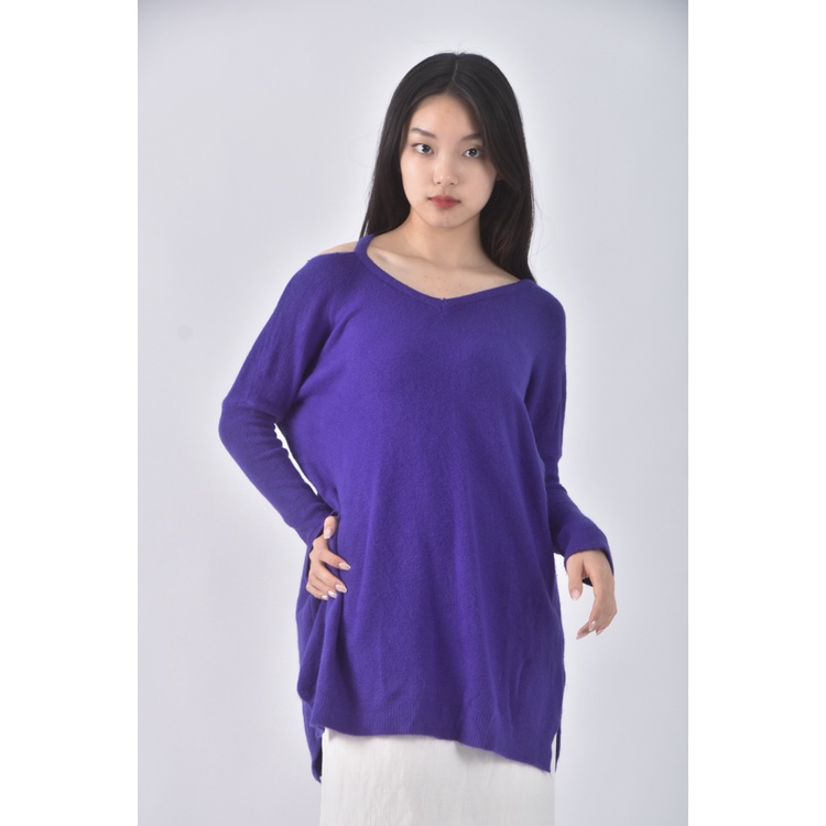 (L) 棉質不規則藍色長袖上衣二手衣