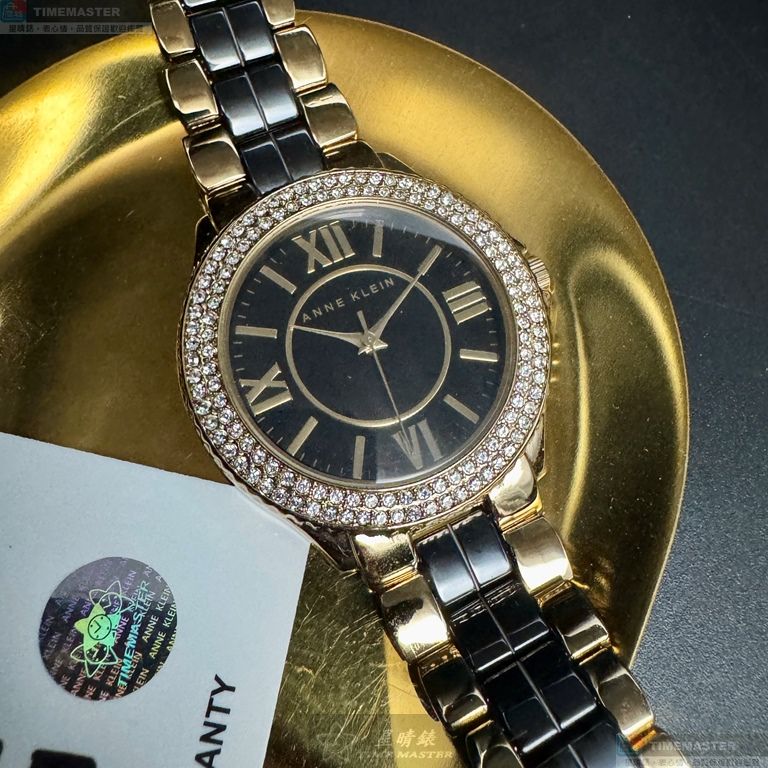 [星晴錶業]ANNE KLEIN手錶,38mm,AN00521黑色錶面金色錶殼金黑相間合金錶帶款, , large