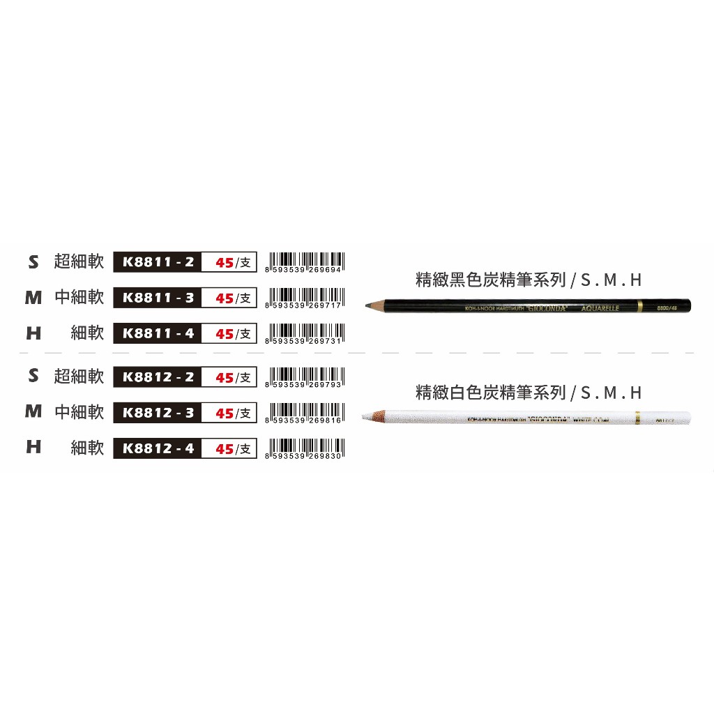 普思AP KOH-I-NOOR精緻黑 / 白炭精筆(多款)黑-細軟(K8811-4), , large