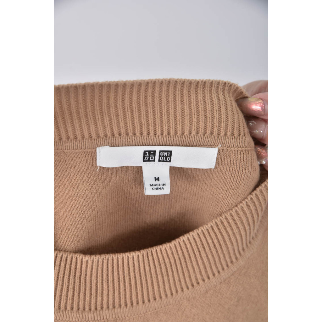 (XL) uniqlo質感棉質純棉杏色長袖上衣二手衣, , large