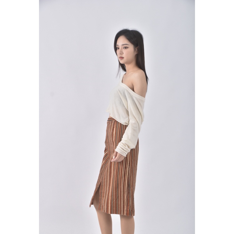 (XL) theme質感棉質條紋橘色長裙二手衣, , large