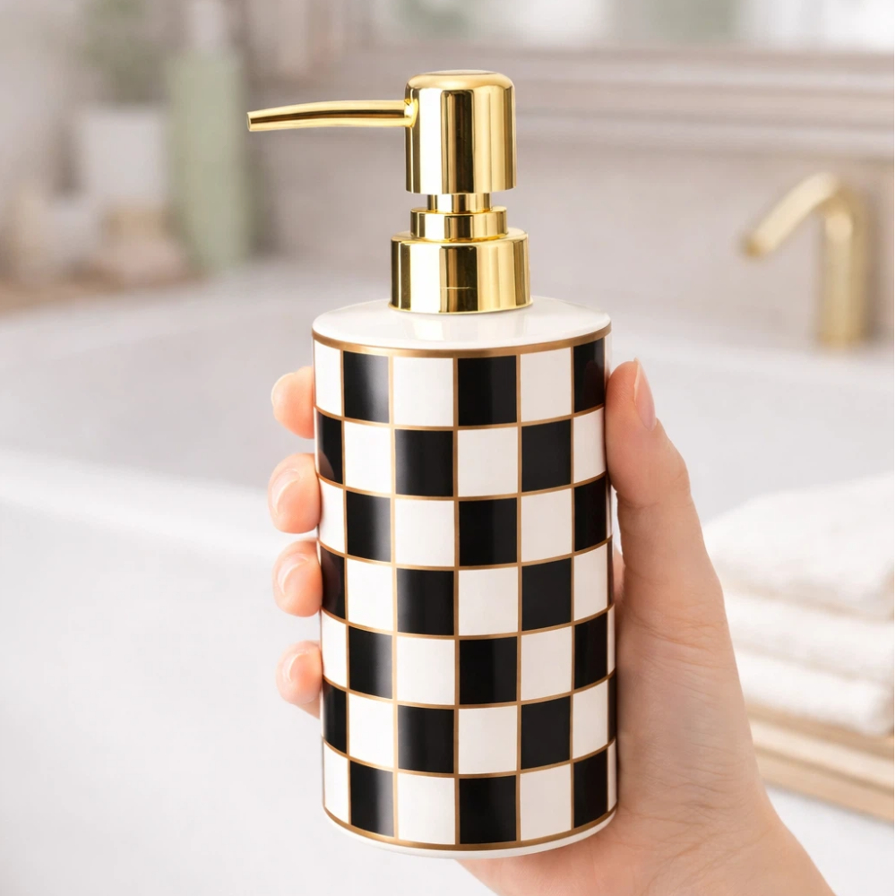 【A&R】復古棋盤格陶瓷洗護按壓瓶 300ML 三色任選, , large