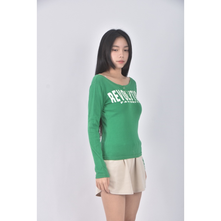 (S) 質感綠色長袖上衣二手衣, , large