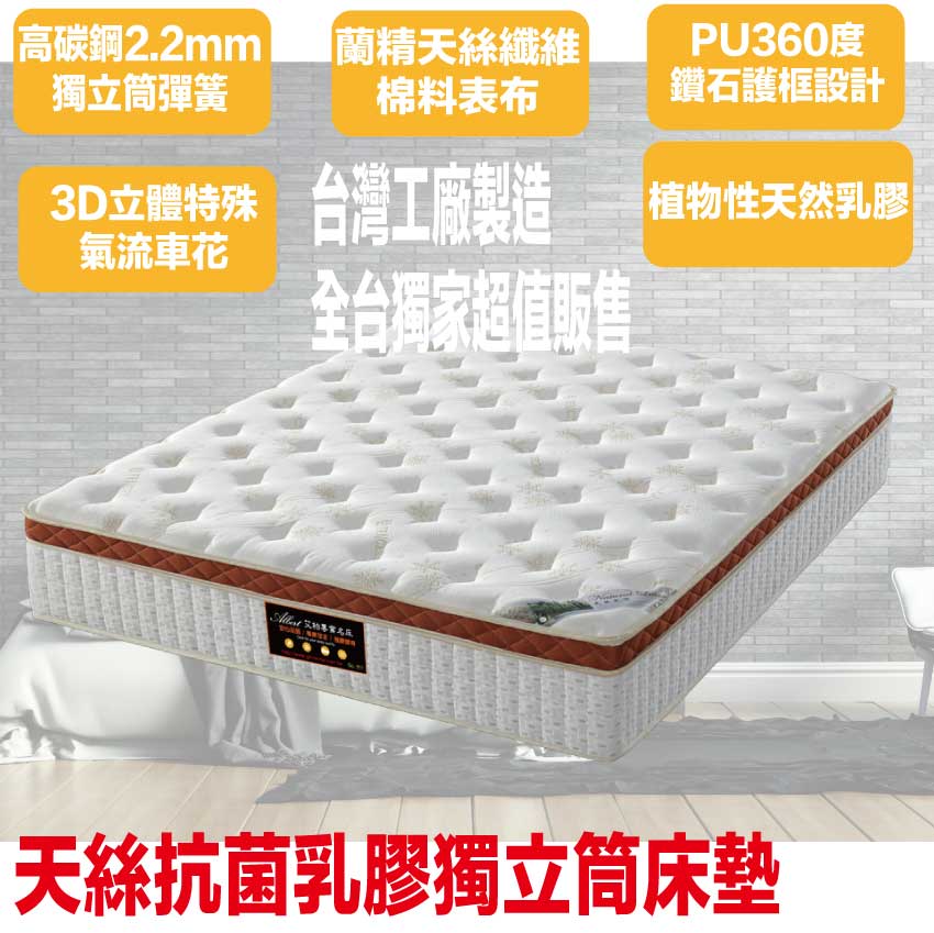 【文創集】3D天絲抗菌乳膠護框獨立筒床墊-5尺雙人, , large