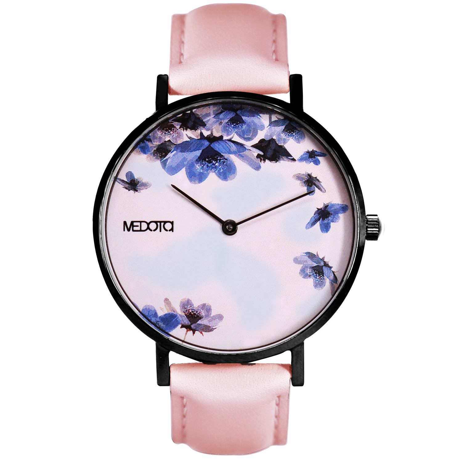 [MEDOTA] Blossom collection pink leather strap ladies watch-Blue elf / BO-8801, , large