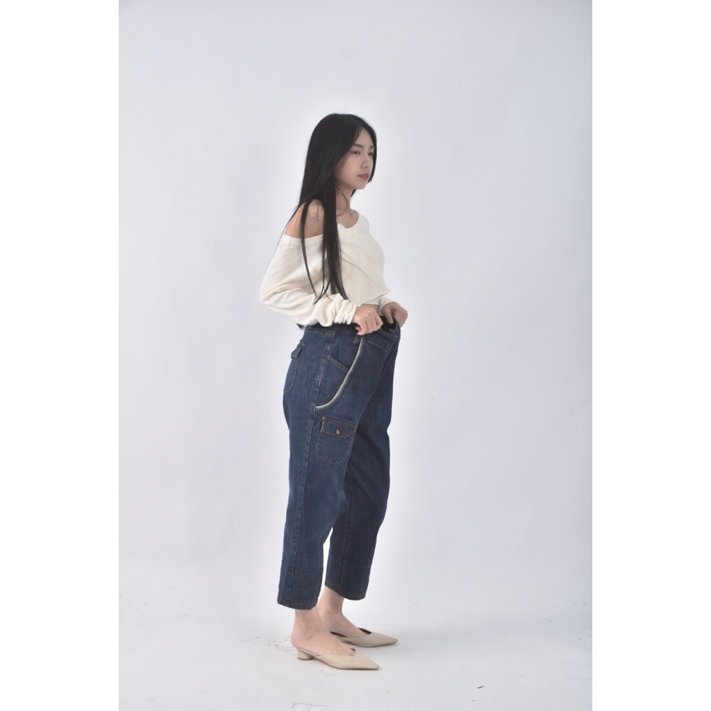 (4XL（含）以上) gozo高腰丹寧牛仔口袋藍色長褲二手衣, , large