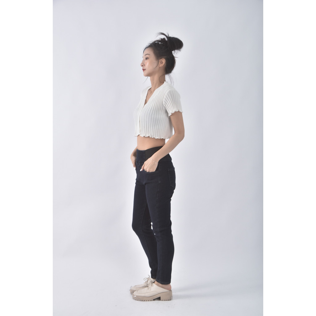 (M) 欣晴服裝高腰棉質高腰藍色長褲二手衣, , large