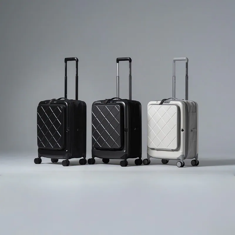 【鋼鐵灰】✈️【BIGGER】20吋⚡菱格紋前開摺疊箱：旅行、出差，前開＋可摺疊！行李太佔空間？這咖 20 吋直接摺起來收（3 色可選！奶霜白／曜石黑／鋼鐵灰）, , large