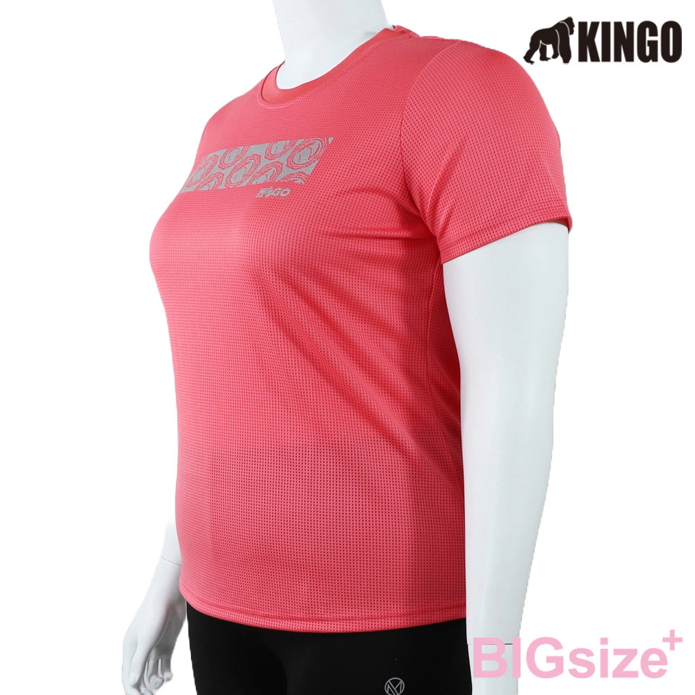 KINGO-大尺碼-女款 吸排 圓領T恤-桔-514603, , large
