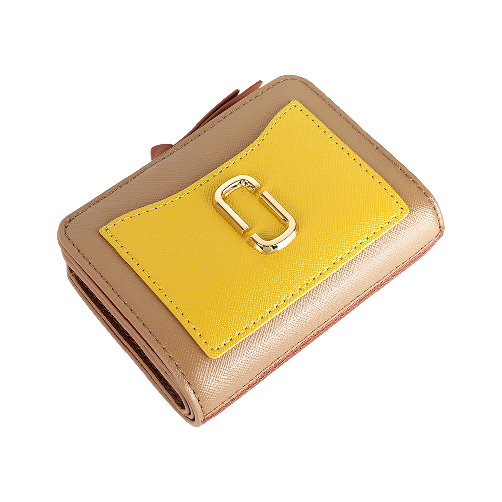 MARC  JACOBS The Snapshot 防刮皮革暗釦二折撞色短夾(亮黃色), , large