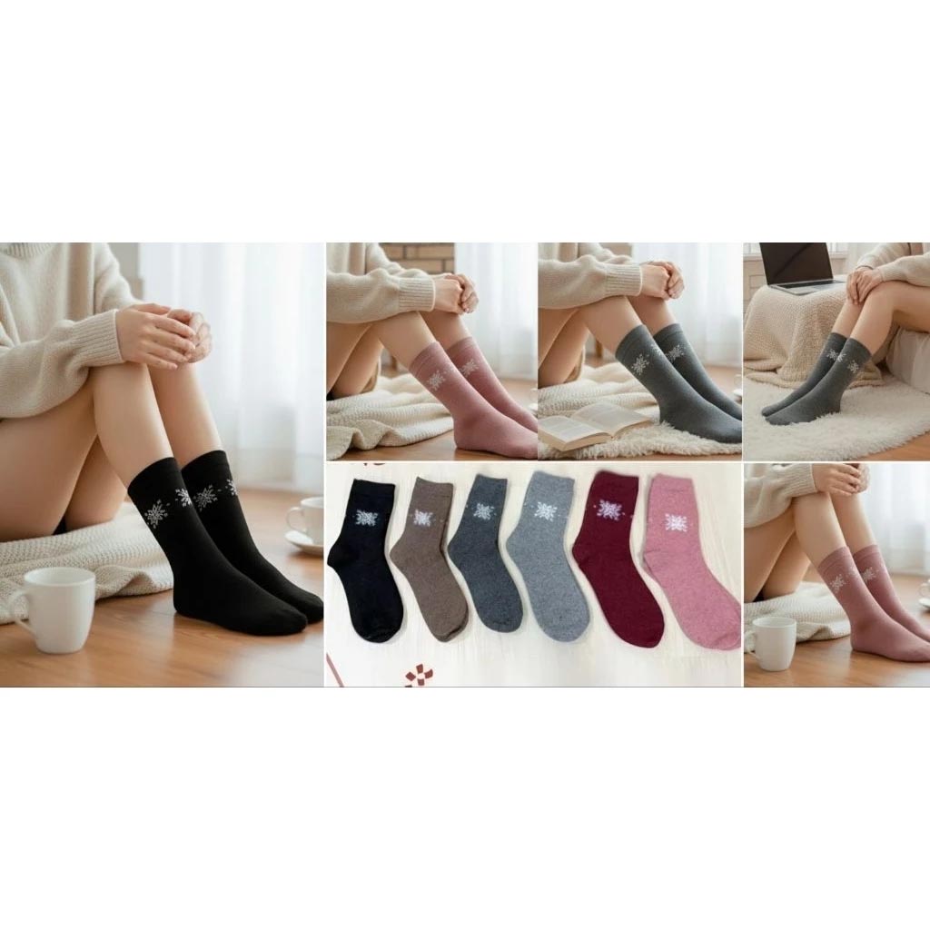 [Kaimi Cotton] 6-Pair Set &ndash; Random Colors &ndash; Winter Essential (Women&rsquo;s) Premium Thermal Wool Socks &ndash; Cold-Proof / Warm / Long Winter Socks &ndash; Snowflake Design, , large