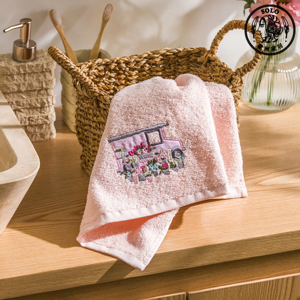 【SOLO Vintage】LCW Home 50x80cm Flower Truck Embroidery Towel 100% Cotton Absorbent, , large