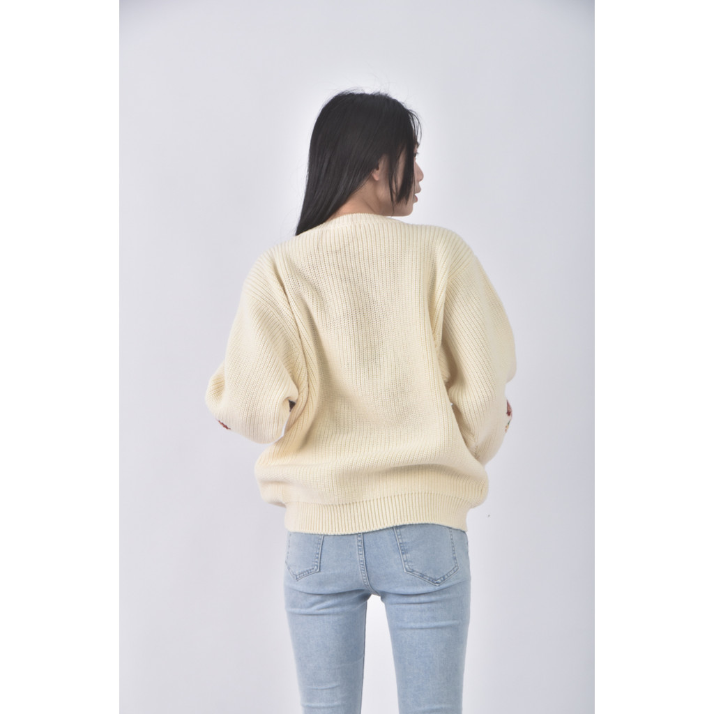 (F) 巧帛花朵杏色長袖上衣二手衣, , large